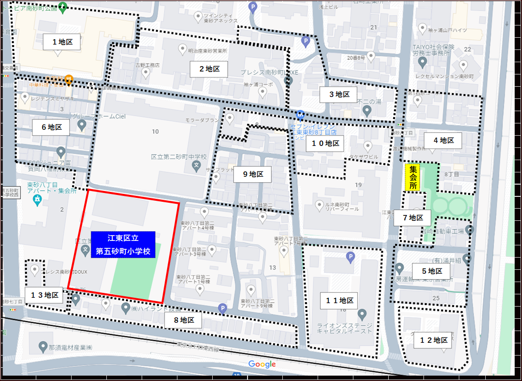 江東区立第五砂町小学校　体育館への地図