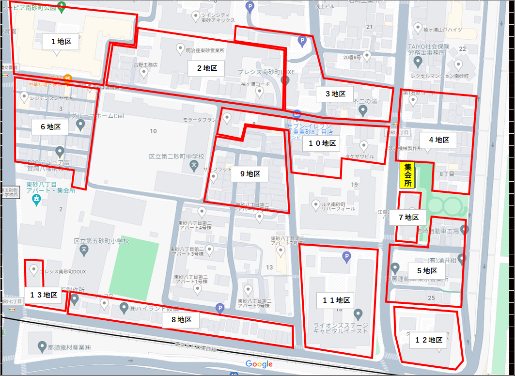 東砂八丁目町会エリアへの地図